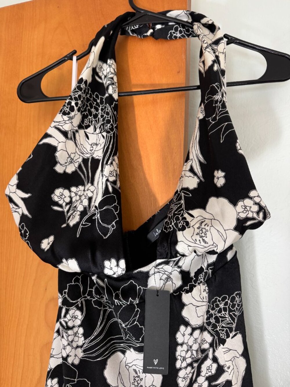 Lulus Capture Your Attention Black Floral Satin Halter Midi Dress NWT - Picture 5 of 7